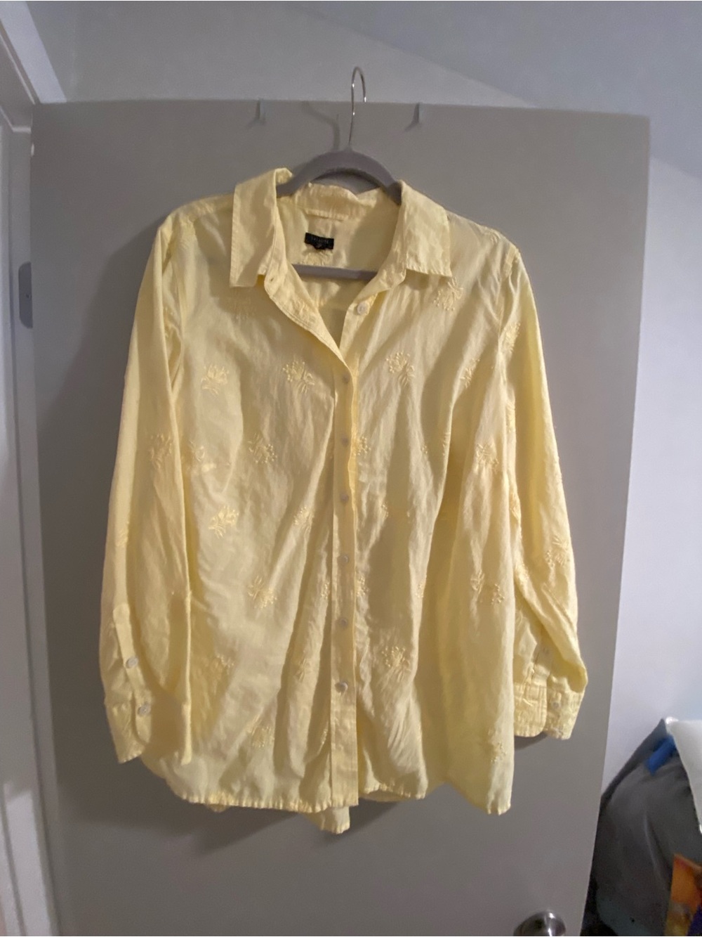 Talbots Pale Yellow Embroidered Button-Down Shirt